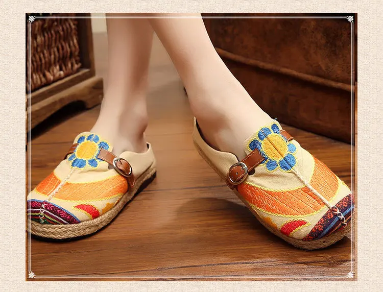 Новые разноцветные радужные Женские повседневные льняные вязанные шлепанцы ручной работы в стиле ретро; летние женские повседневные парусиновые удобные туфли