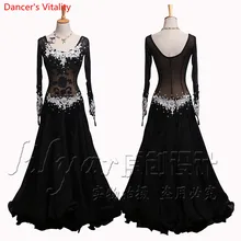 Выпускное Платье с вышивкой для бальных танцев, женское платье для вальса, танго, одежда для выступлений, эластичное газовое кружевное платье, большие платья для танцев