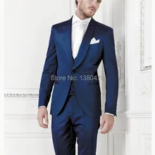 Индивидуальный заказ один кнопок синий жених Смокинги для женихов шалевыми лацканами Best мужчина дружки Для мужчин Нарядные Костюмы для свадьбы жених(куртка+ Брюки для девочек+ жилет+ галстук