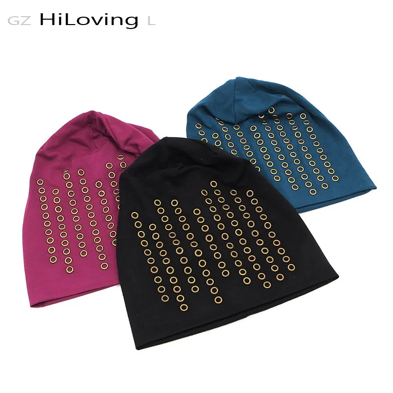 

GZHilovingL 2017 Spring New Causal Womens Polyester Hip Hop Beanie Hat Soft Copper Circle Slouch Beanies Hats Thin Skullies Hats