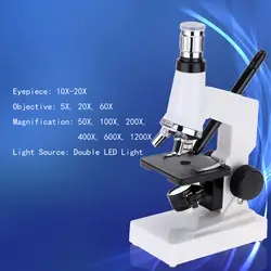 1200X образования микроскоп Лупа с светодио дный свет 10-20X microscopio зум-окуляр начального уровня студент науки и образование