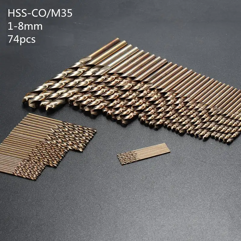 

74pcs/Set 1MM-8MM Twist Drill Bit M35 Cobalt High Speed Steel Tool Set Whole Ground Metal Reamer Tools Plastic Box