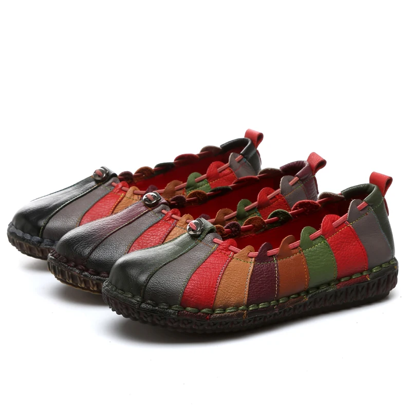 Main 2 Femme En 3 Chaussures Mocassins Glissement 1 Appartements Mélangées Casual Couleurs Vache À Vintage De Printemps Femmes Sur Aardimi Cuir La AwqtURI