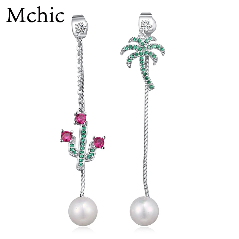 

Mchic 925 Silver Pin Zircon Flowers Coconut Tree Long Dangle Fashion Charm Earrings Pearl For Women Wedding Party Oorbellen Gift