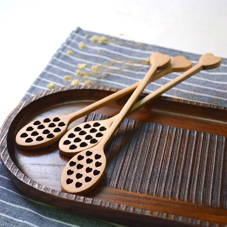 Handcraft Wooden Honey Dippers Honey Server Spoon Heart Shape Wood Honey Stick Tea Accessories Tableware (2)