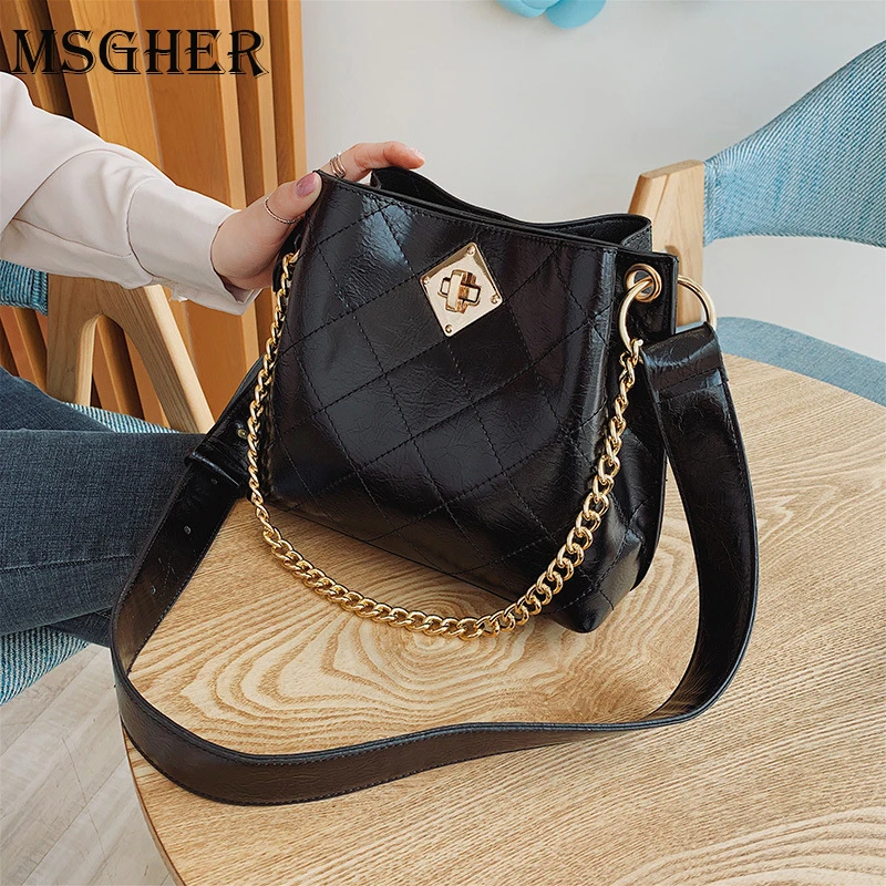 

MSGHER Small Cute Women Handbag Women Messenger Bag Lattice Chain Bucket Bag Bolsas Feminias Female Big Tote Shoulder Bag