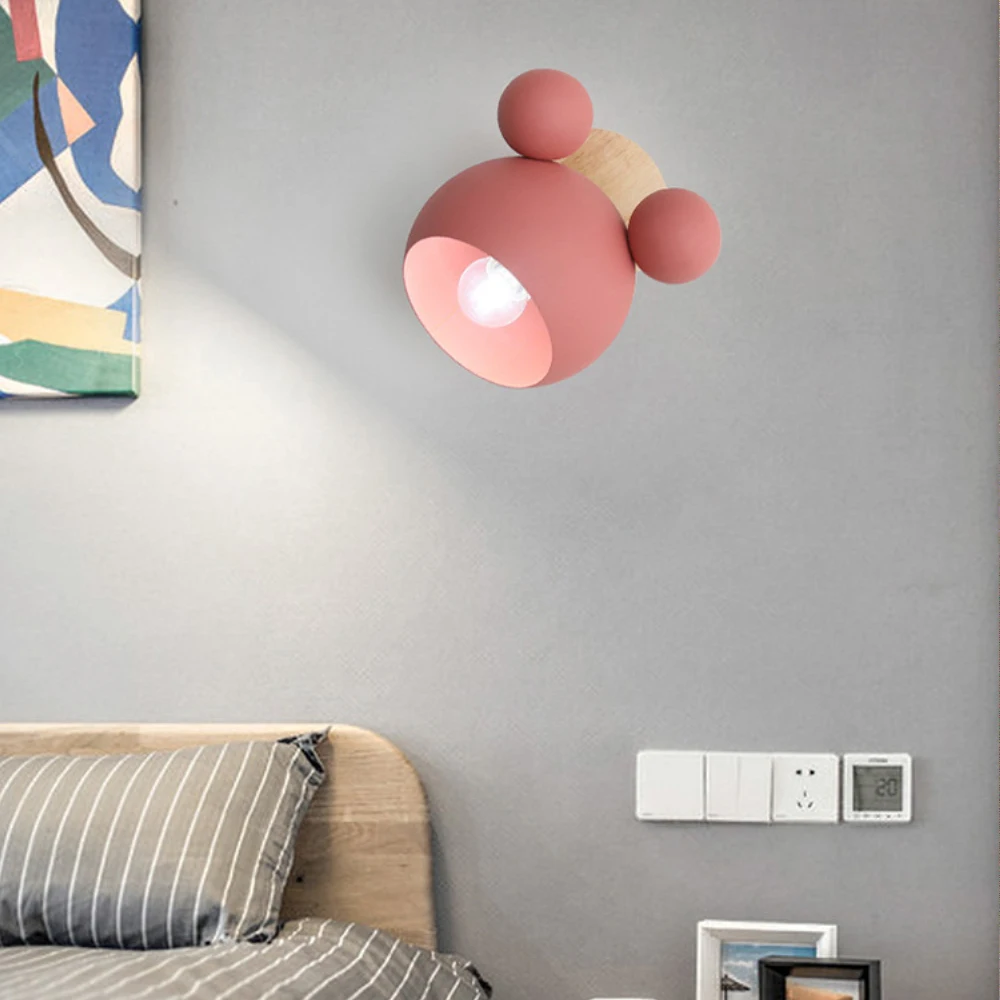 up down light Nordic Wooden Wall Lamps Cute Cartoon Styling Coloful Wall Sconces Kitchen Restaurant Macaroon Decorative Bedside Lamp E27 plug in wall lights