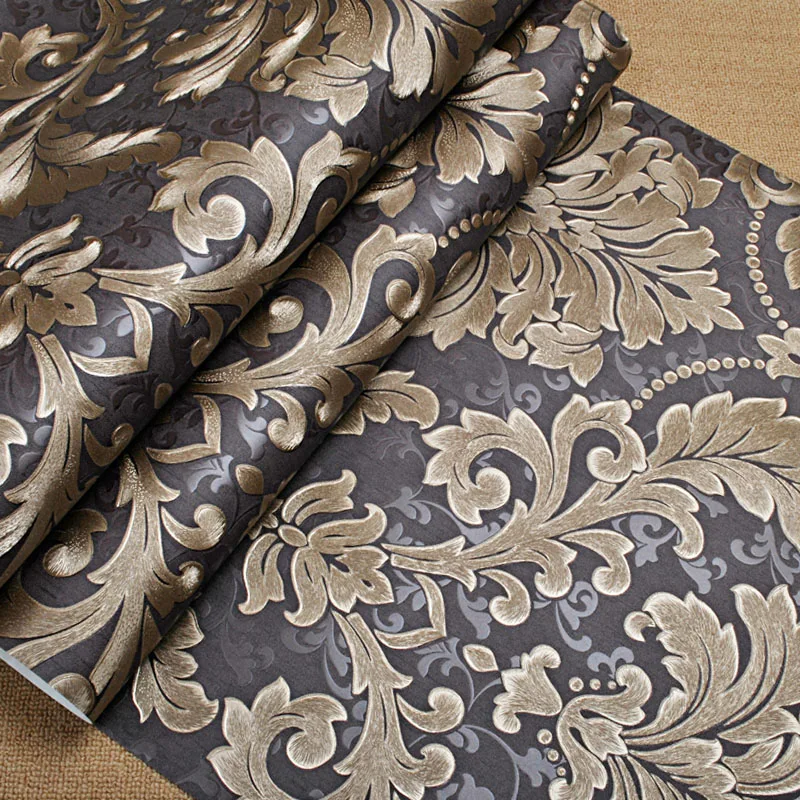 Luxury Floral Metallic Damask Vinyl Wallpaper