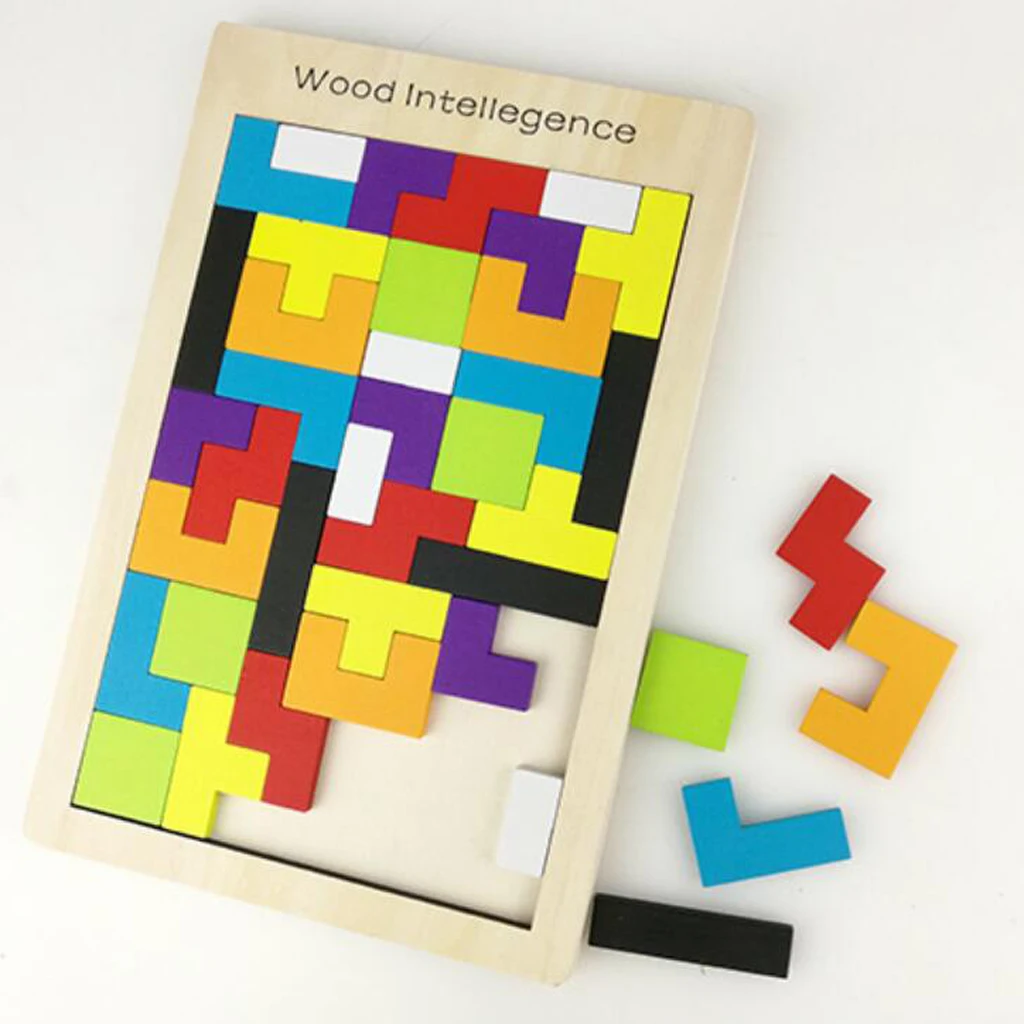 Colorful Wooden Tetris Puzzle Toy Brain Teaser Game Jigsaw Board Toys