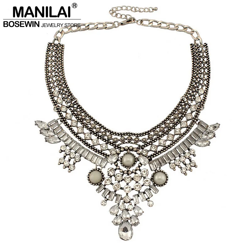 MANILAI Women Vintage Necklaces Indian Jewelry Antique Silver Color