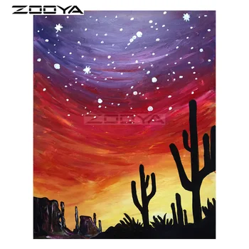 

ZOOYA 5D DIY Diamond Cactus Shadow Sunset Abstract Landscape Diamond Painting Cross Stitch Square Drill Mosaic Decoration BK1006