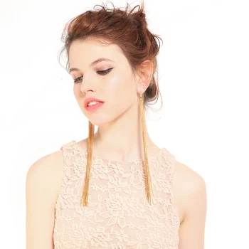 

2018 New Items Gold Color Alloy Long Tassel Drop Dangle Earrings Ear Hook For Women Wholesale Jewelry
