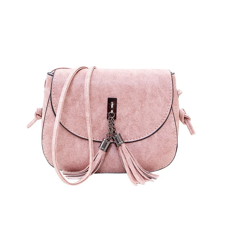 Женская сумка на одно плечо с кисточками, модная сумка из искусственной кожи на молнии, Маленькая женская сумка на плечо - Цвет: Розовый
