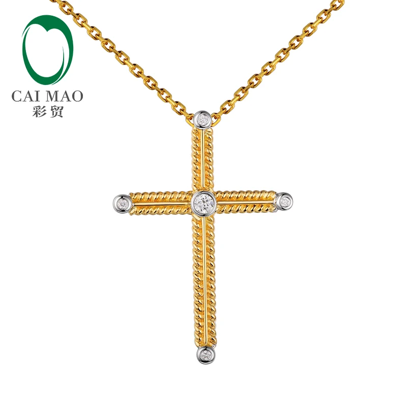 

Caimao Natural Full Cut Diamonds 14kt Multi-Tone Gold Vintage Cross Pendant for Women Jewelry