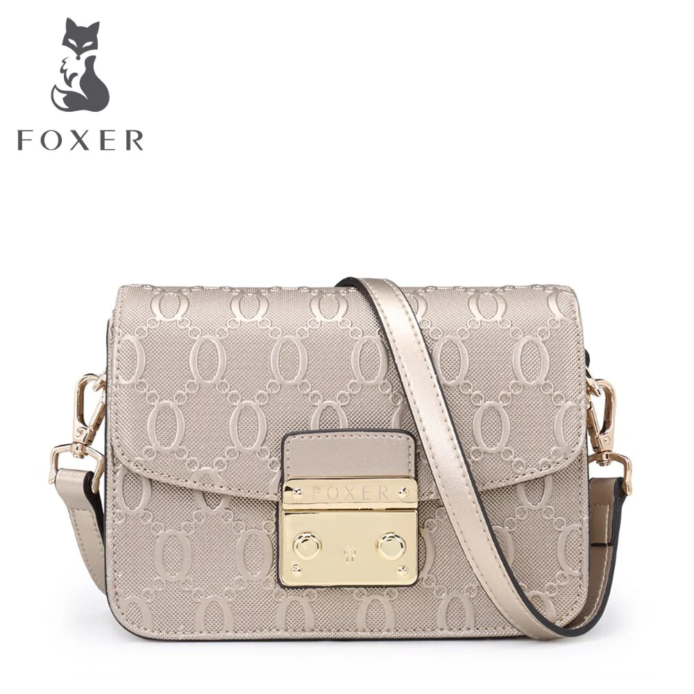 FOXER Brand High Quality Summer Women s font b Leather b font Messenger bag Snap Fastener