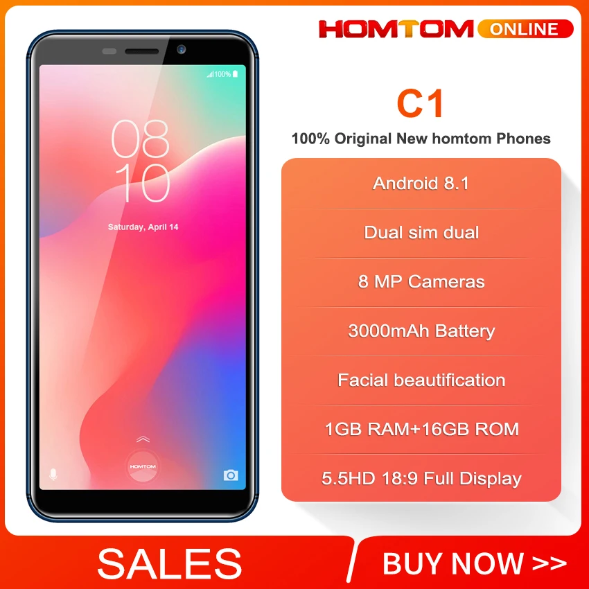 الأصلي HOMTOM C1 1 GB RAM 16 GB ROM رباعية النواة الهاتف المحمول 5.5 بوصة 18:9 كامل عرض 13MP كاميرا خلفية الهاتف الذكي بصمة