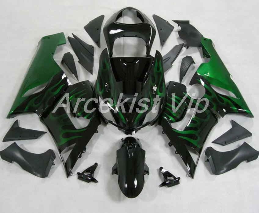 

4Gifts New ABS Fairings Kit Fit for kawasaki Ninja ZX6R 636 2005 2006 6R 05 06 ZX-6R Fairing set green Flame nice