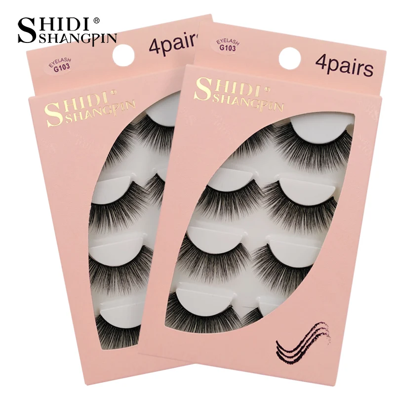 

SHIDISHANGPIN 4 pairs 3d mink lashes false eyelashes natural extension mink fake eye lashes hand made makeup cilio G103