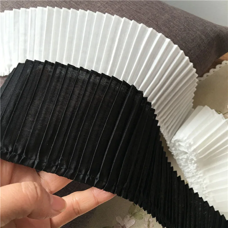 5meters/lot Ruffles Lace White Black Polyester/Cotton Pleated Organ Trim DIY material Fold Dress Accessories 8cm wide | Дом и сад