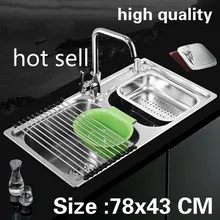 Квартира кухня двойной паз раковина 304 нержавеющая сталь сделать блюда Лидер продаж Стандартный 780x430 мм