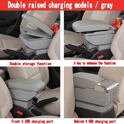 Для Honda fit jazz 2-й подлокотник коробка - Название цвета: Double USB Gray