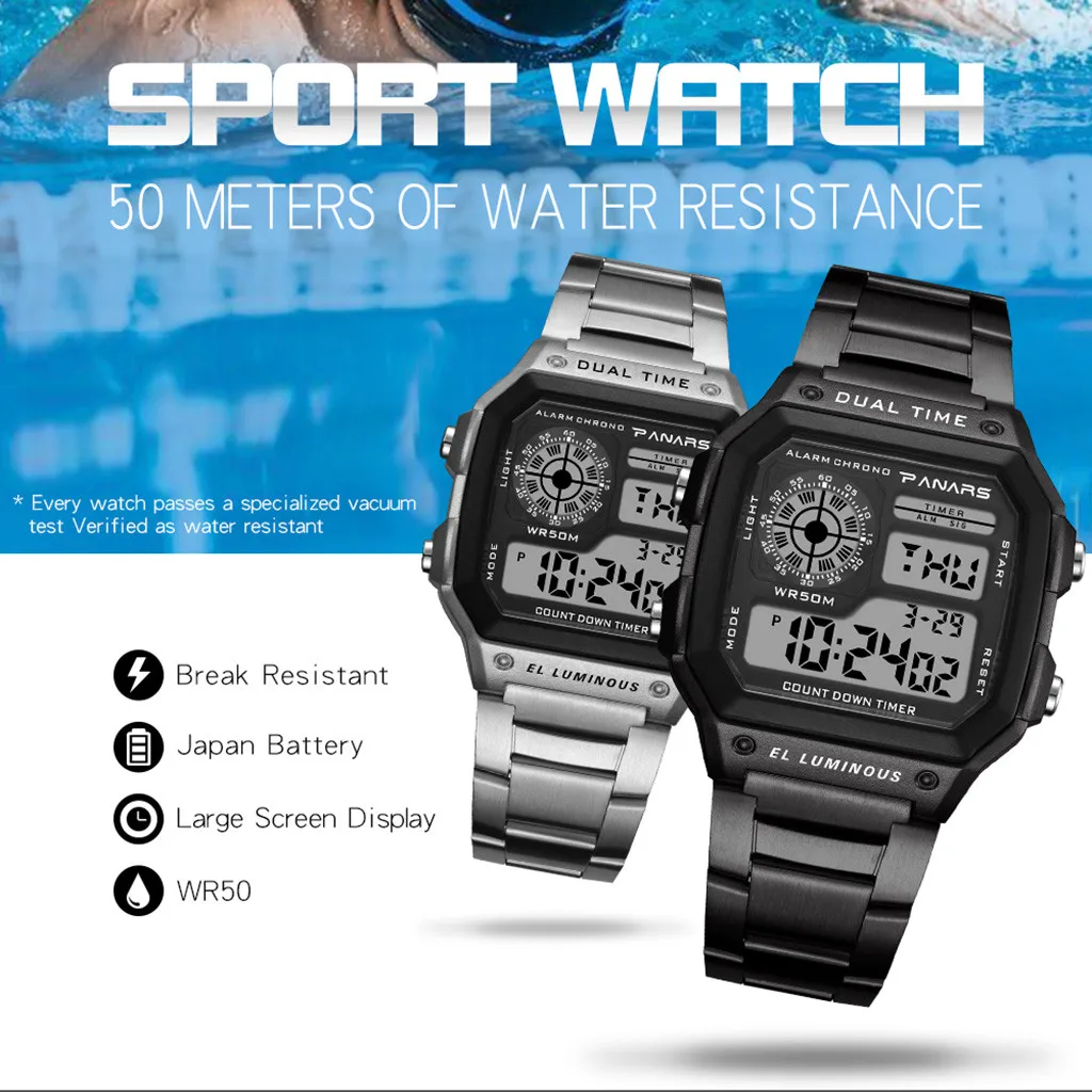 

Heouty Men's Waterproof Multi-function Sports Watch Fashion Electronic Digital Watch Luxury Sport Watch Digital Wrist Clock C1