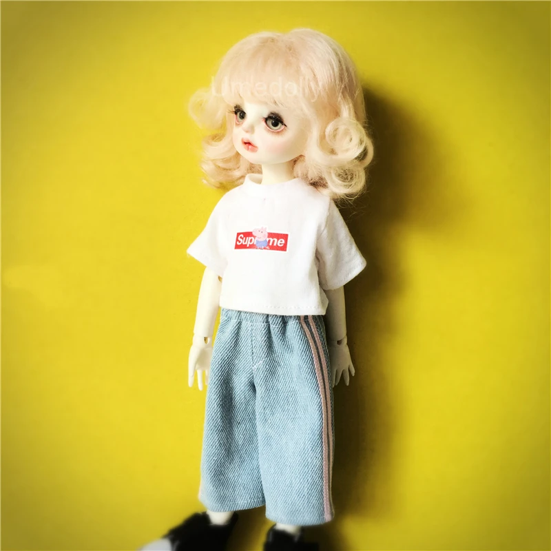 

Handmade Doll Clothing Fashion T-shirt Wide-leg Pants for Blyth, Licca, 1/6 BJD, 1/8 BJD Doll Jeans Trousers Clothes Accessories