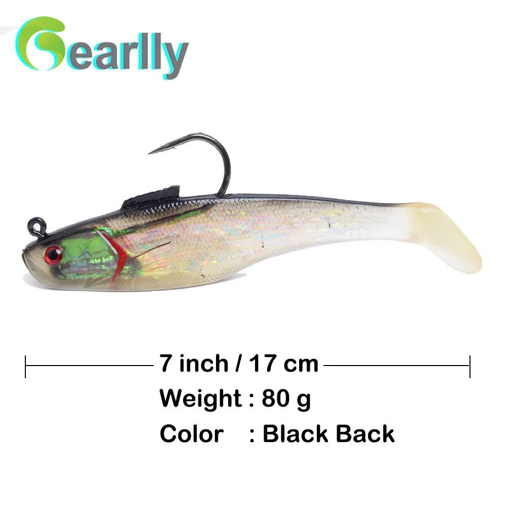 " /17 см, 9"/23 см длина большой плавательный shad super deap морская лодка Троллинг Большая Игра Рыбалка Т Хвост Мягкая приманка с тяжелым острым крючком - Цвет: Black back-7 inch