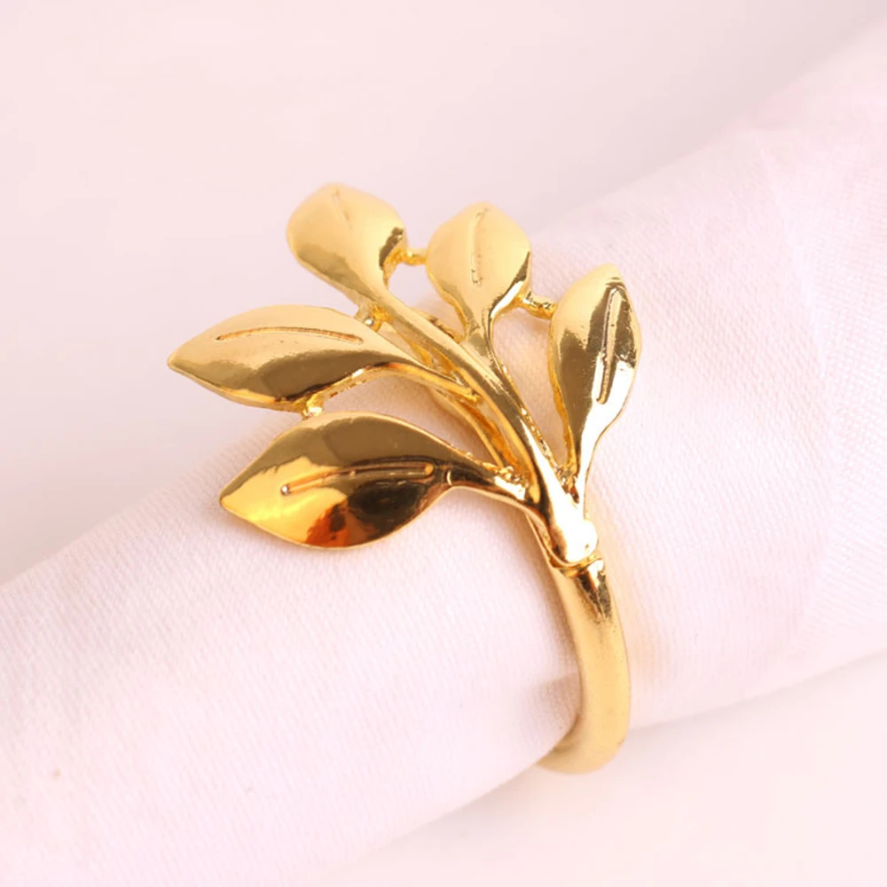 10pcs/lot Delicate napkin ring metal plating gold leaf napkin ring