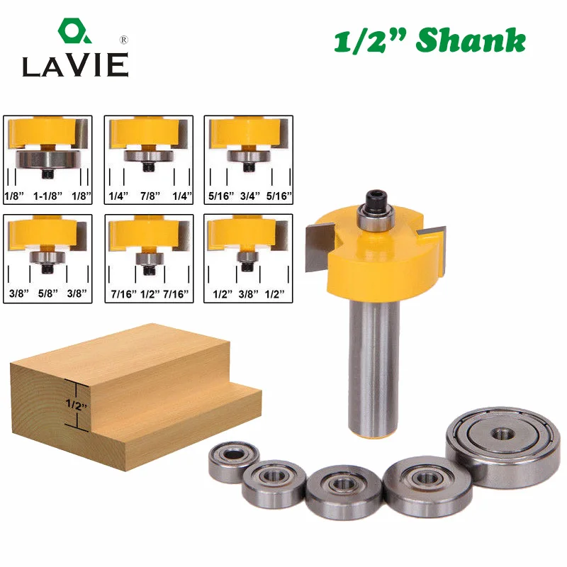2 шт. 1/2 хвостовик 12 мм Rabbet T Тип фрезы с 6 регулируемыми подшипниками Rabbeting шипы фрезы для деревообработки 3020