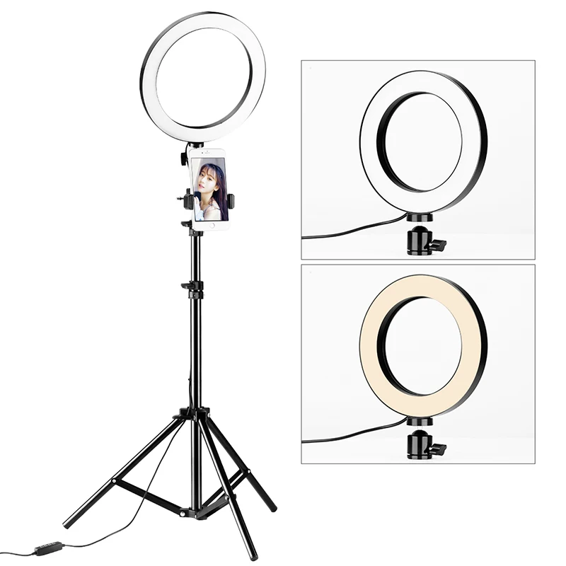 

Dimmable LED Ring Light Photography Vlogging Photo Video Fill Lamp with Light Stand Tripod for Makeup Live Instagram Videomakers