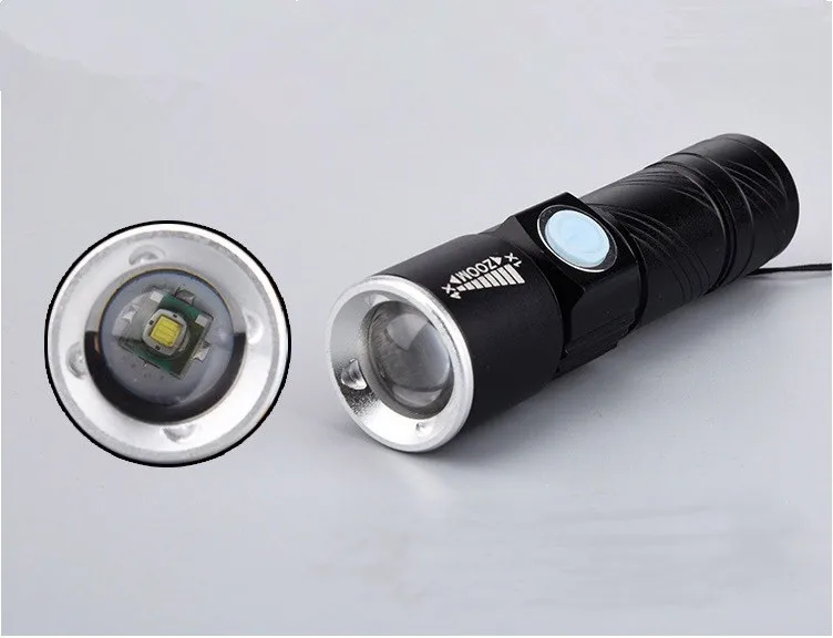 Vampol Mini-USB фонарик Перезаряжаемые светодио дный факел регулируемый фокус Масштабируемые Алюминий сплав Портативный Перезаряжаемые свет лампы