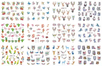 

12 Sheets/Lot BN1165-1176 Flower Cat Deer Horse Nail Polish Sticker Decal Water Tattoo Decoration Foils Wraps Accessories