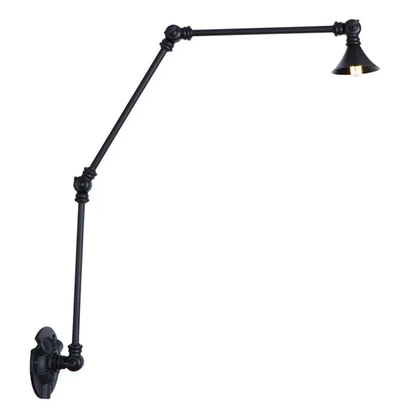 Industrial Three Links Long Arm LED Wall Lamp Loft Decor Retro Sconce Wall Lights Iron Black Telescopic Folding Indoor Lighting