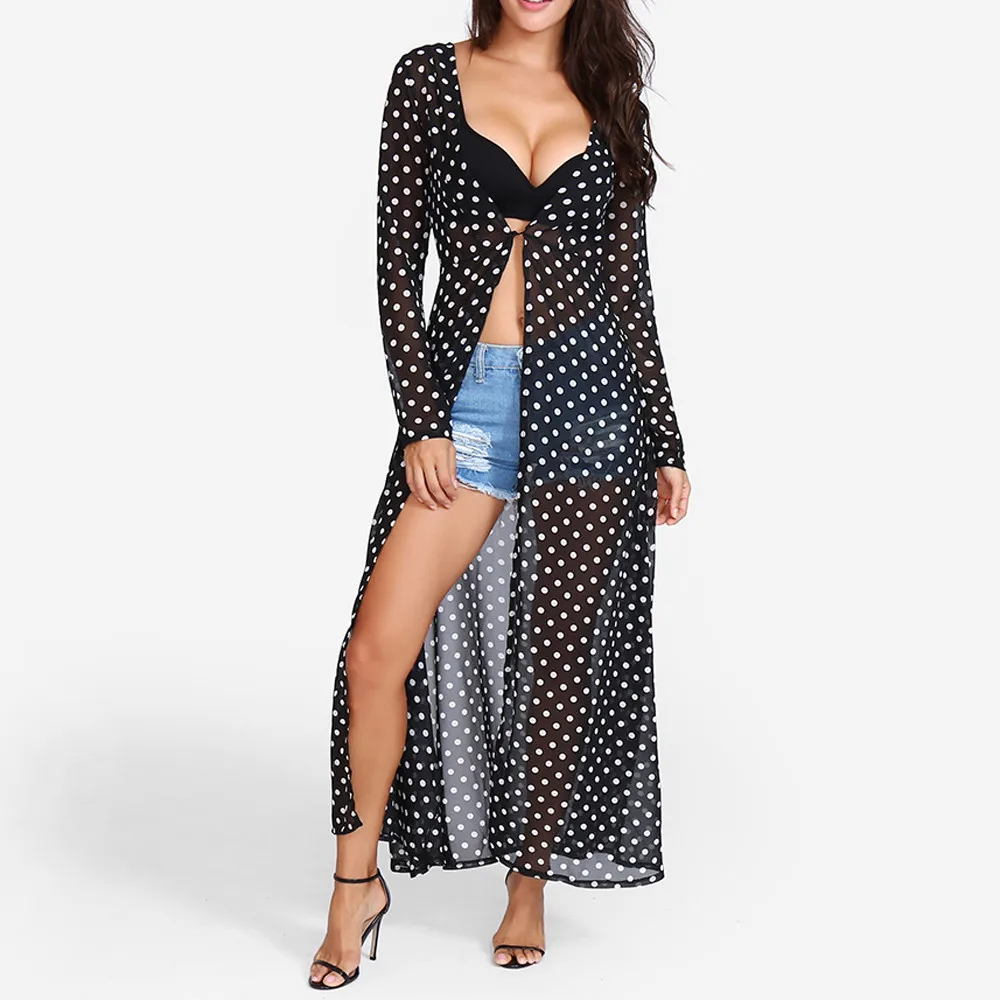 

2018 Autumn summer sexy New Women long Sleeve Lovely Lady Polka Dot Duster Women Loose casual Cardigans Sweaters