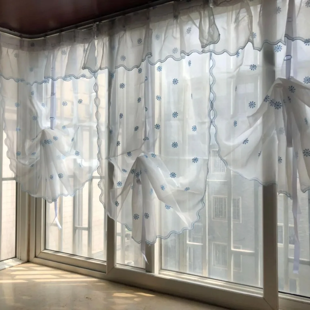 Корейские светлые, пасторальные стильные синие звезды Вышитые двойная пряжа занавеска домашние декоративные готовые римские занавески с воздушными шарами