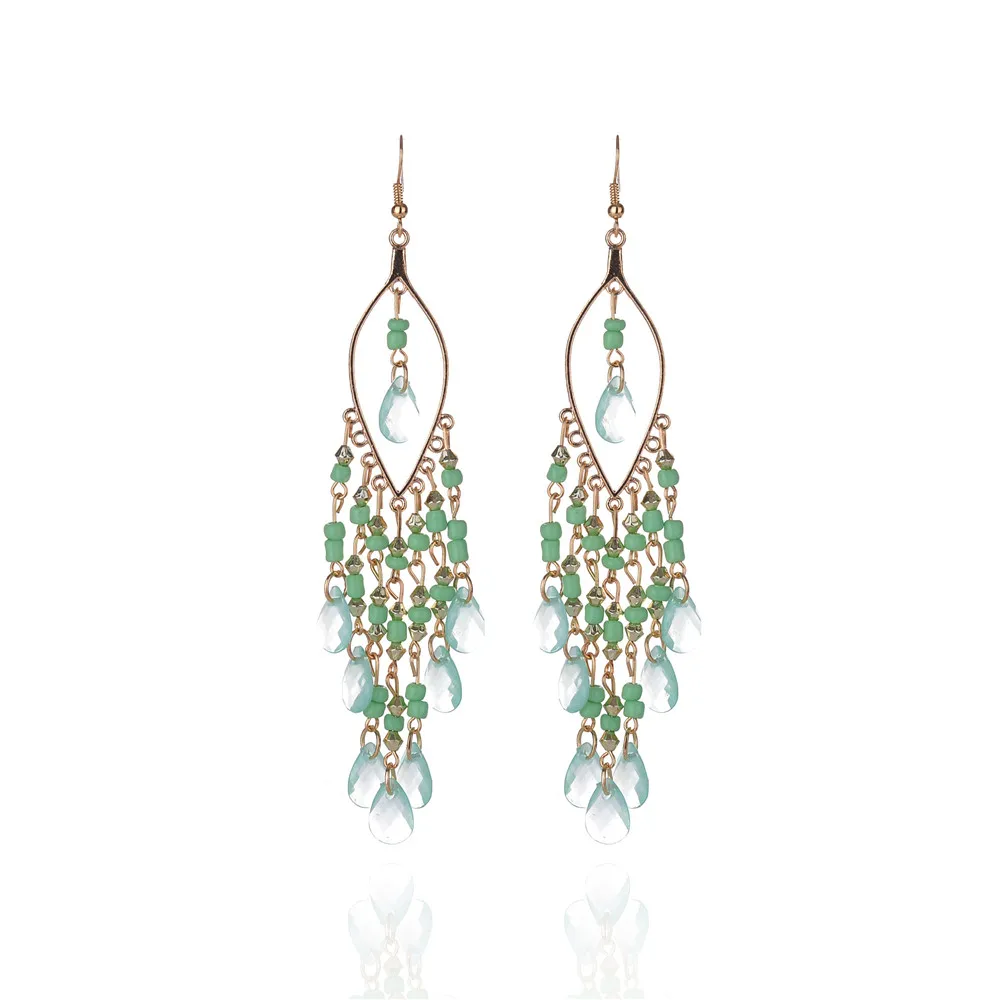 

ECODAY Bohemian Acrylic Beads Crystal Drop Earrings for Women Boho Jewelry Tassel Earrings Oorbellen Women Accessories
