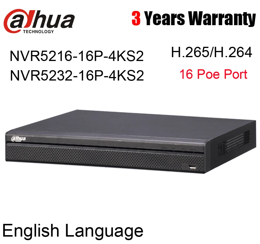 

Dahua English version 4K 16ch 32ch NVR h.265 16 poe port NVR5216-16P-4KS2 NVR5232-16P-4KS2 16 32 Channel Network Video Recorder