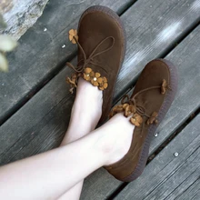 Artmu/Женская обувь с цветочным принтом в стиле ретро; повседневная обувь на плоской подошве с бантом; Винтажная обувь ручной работы из натуральной кожи; женская обувь; sapato feminino