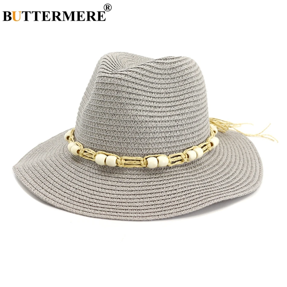 BUTERMERE, женские шляпы от солнца, для женщин, летние, Панама, соломенные шляпы, для женщин, кофейная струна, с бантом, 7 см, с полями, плетеная шляпа, богемный пляж