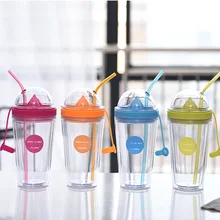 Креативная двухслойная чашка для сока, для спорта на открытом воздухе, пищевая PP чашка с крышкой для изоляции, для кемпинга, тура, кофейная сока, 450 мл