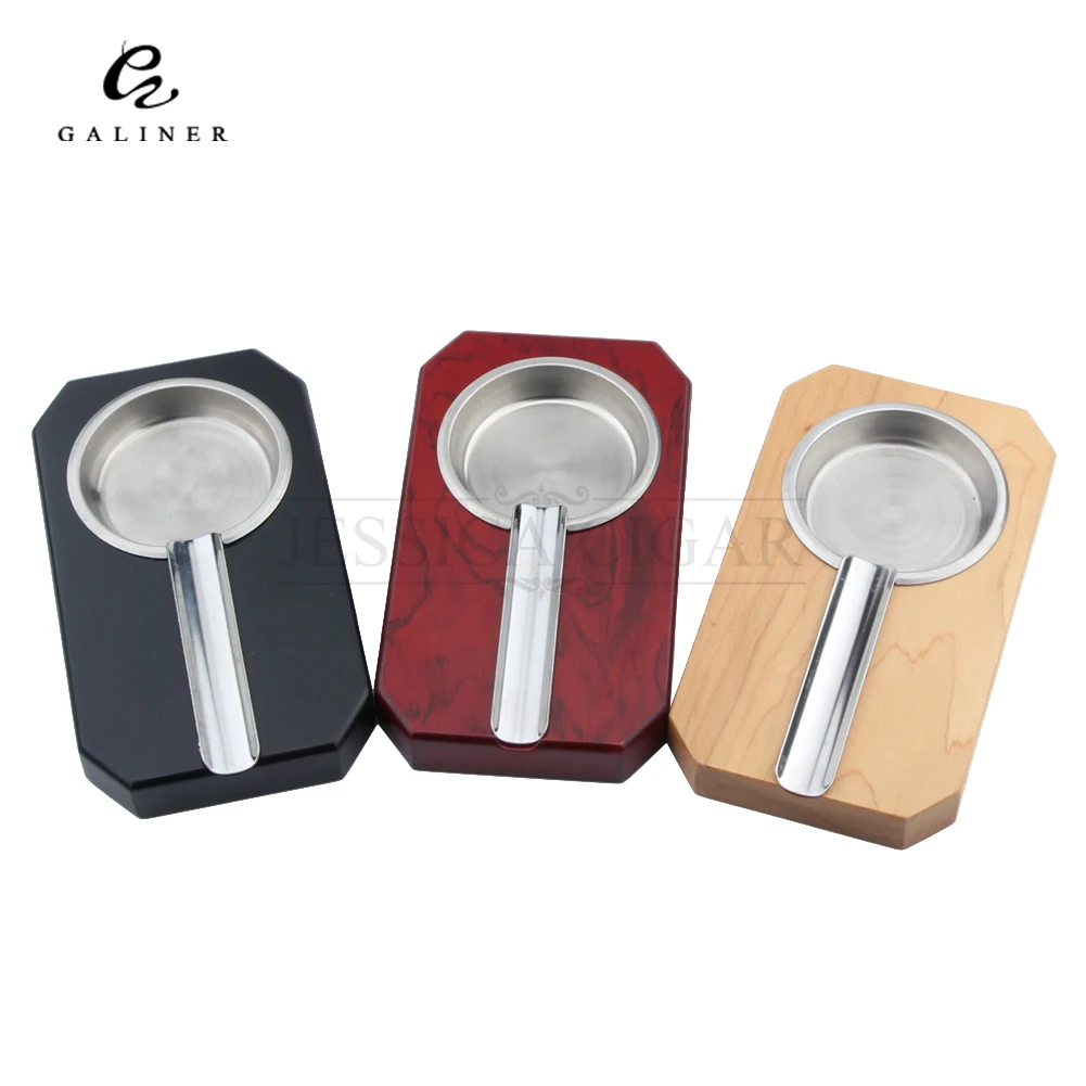 GALINER Pocket Travel Wooden Cigar Ashtray Single Holder Ashtrays Metal