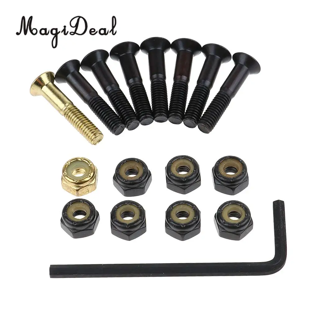 MagiDeal 8pcs Replacement Skateboard Truck Hardware Set Longboard Screws Bolts with Wrench