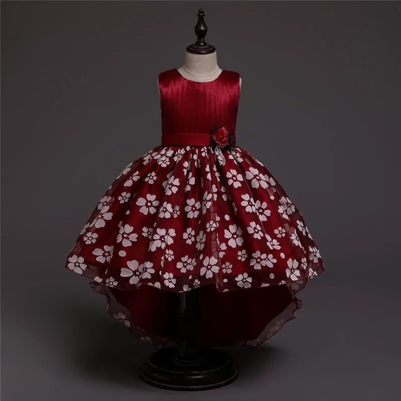 Платье с цветочным узором для девочек; свадебное праздничное платье без рукавов со шлейфом для девочек; торжественное кружевное вечернее платье принцессы для первого причастия