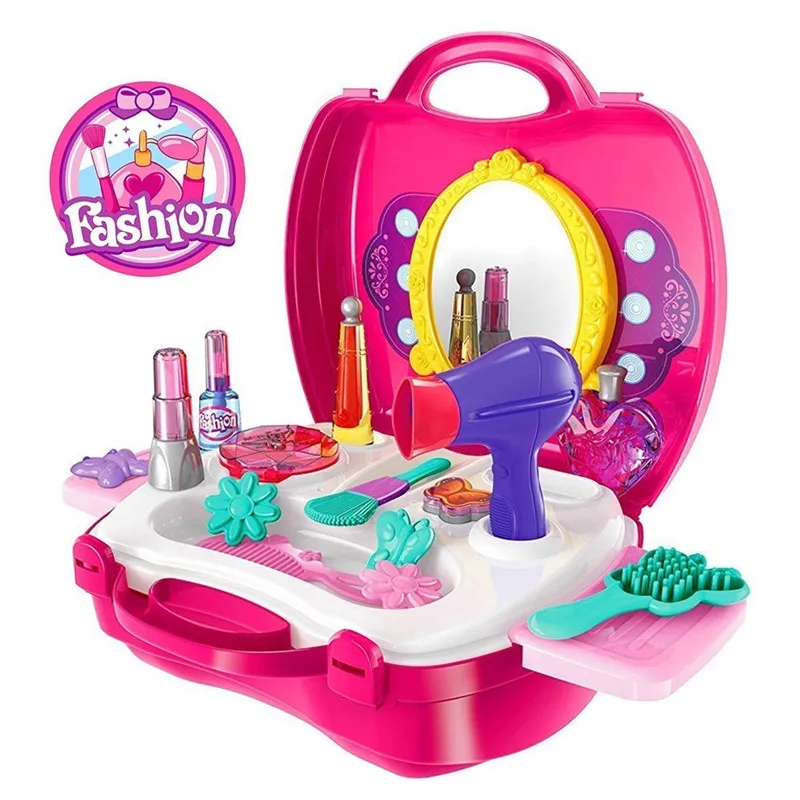 Ролевые игры макияж набор Красота Мода Дети игрушка и косметический набор с рюкзак для хранения прочный набор красоты Парикмахерская для девочек