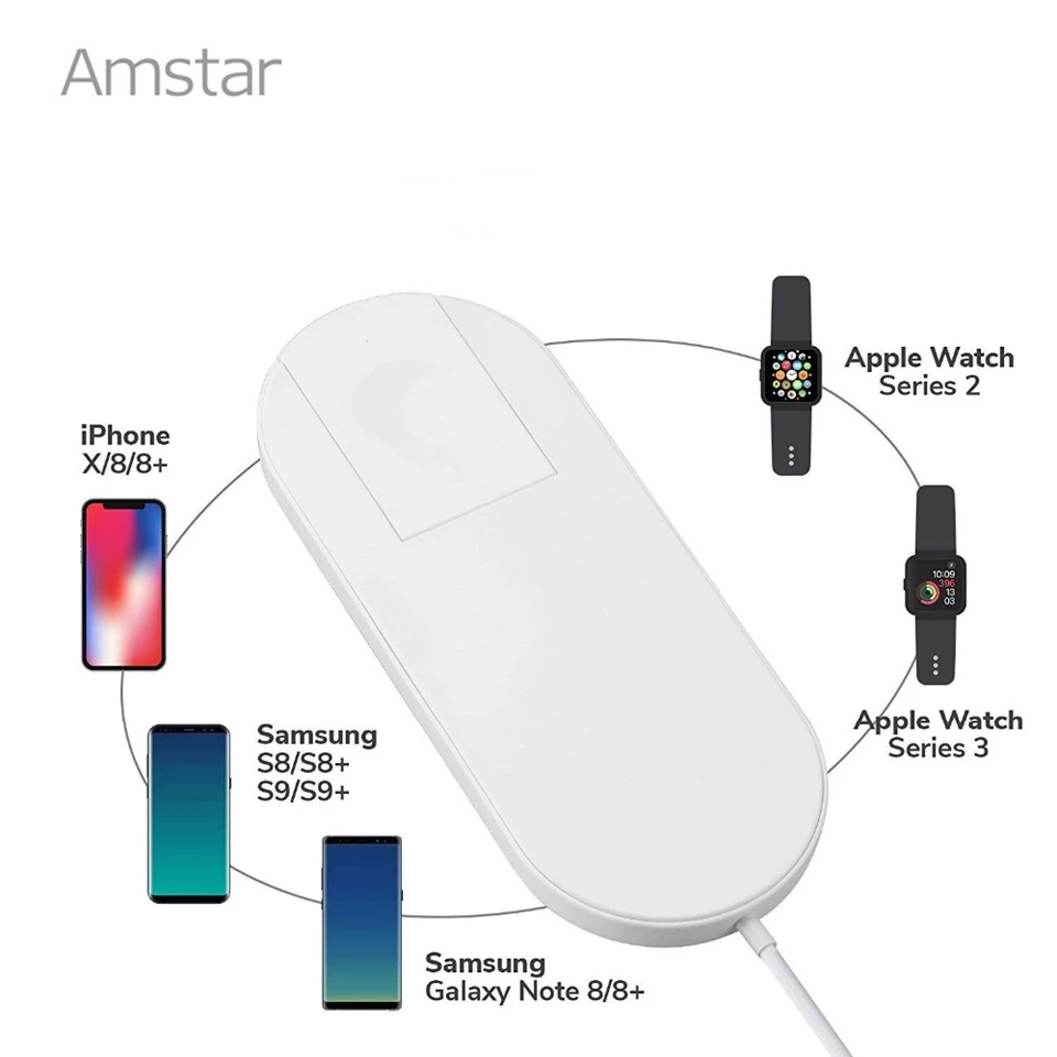 8 шт./лот амстар Беспроводной Зарядное устройство для наручных часов Apple Watch 4/3/2/1 Беспроводной Беспроводная зарядка для iPhone X XS 8 подставка для быстрой зарядки с покрытием для Sumsang S9 S8