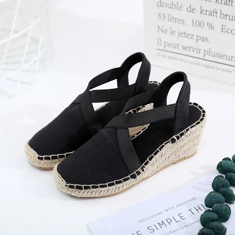 Summer Striped Platform Sandals Wedges Shoes For Women Hemp Rope Bottom Women's Espadrilles High Heels Slip On Canvas Fisherman  (4)