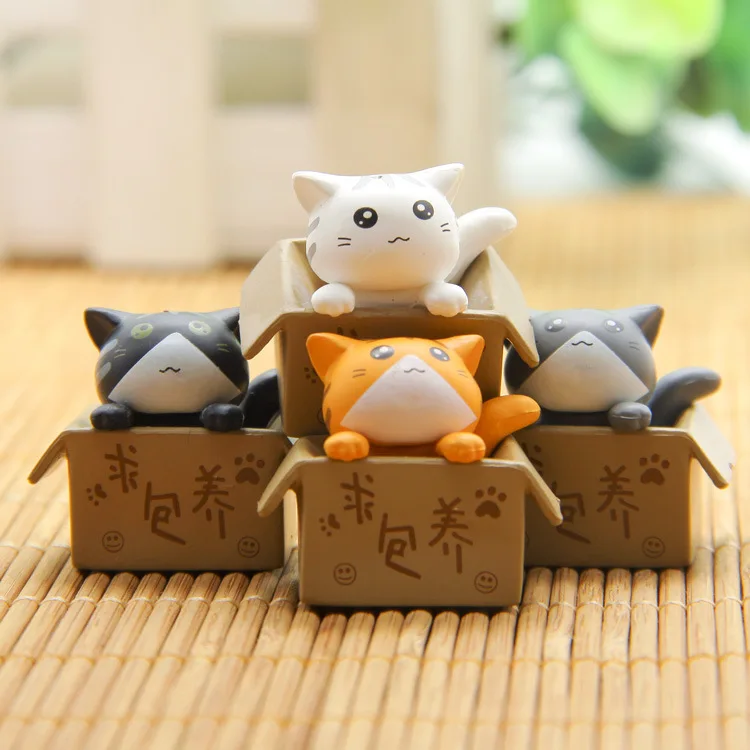 

Kawaii Cat 4pcs/set Cosplay Mini Cat PVC Action Figures Toys Moss Bonsai Small Landscape Animals Model Decoration Toy