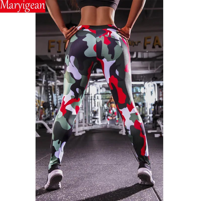 Maryigean, классические камуфляжные леггинсы, пуш-ап, леггинсы для фитнеса, высокая талия, тренировочные Леггинсы для женщин, повседневные, быстросохнущие штаны