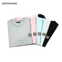 2017 Embroidery Kitten Cat T Shirts Fashion Funny Casual Short Sleeve Tee Shirts Summer Couples Tops Tees Harajuku